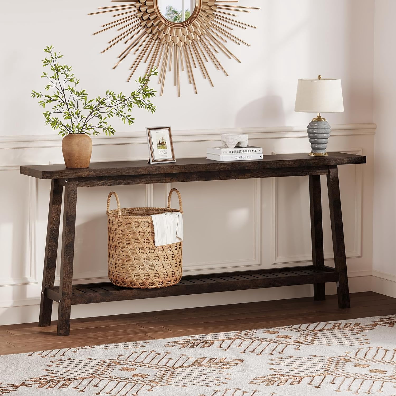 70.9 Inch Console Table, 2-Tier Narrow Sofa Table Behind Couch, Extra ...