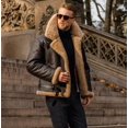 thumbnail image 1 of Men's Camel Stylish Flying Leather Jacket,slim Fit Shearling Aviator Bomber Jack, 1 of 3