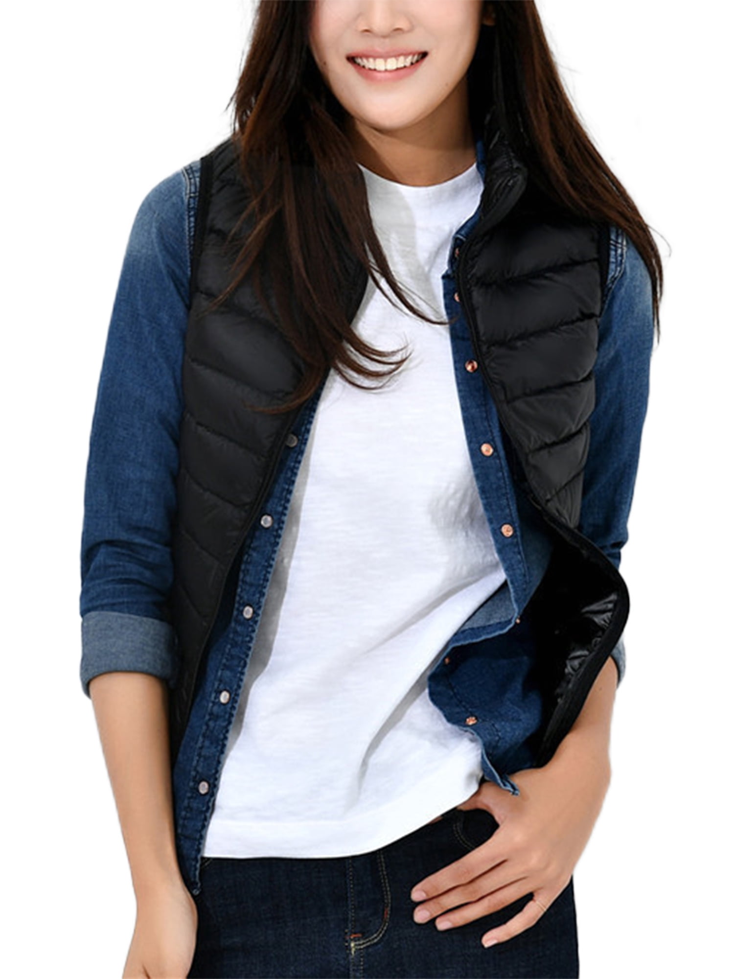 Innerwin Doudounes Manches Longues Gilet Matelassé Col Montant Chaud Noir TP