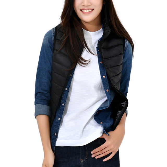 Innerwin Doudounes Manches Longues Gilet Matelassé Col Montant Chaud Noir G