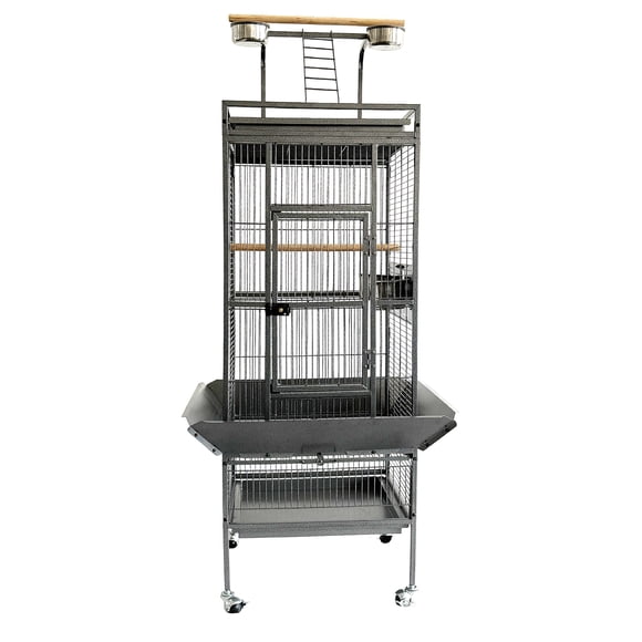 Large Bird Cage with Rooftop Playground & 360° Casters - Rolling Solid Wrought Iron Bird Cage with Roof Top for Parrots, Macaws, Cockatiel, Lovebird, Pigeon