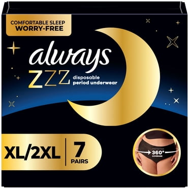 Always ZZZs Disposable Period Underwear, Size XL, Absorbs 5X more than an Ultra Thin Overnight Pad, 7 Count