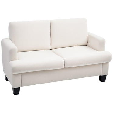 HOMCOM Causeuse 54,3 Pouces, Petit Canapé avec Coussins, Blanc Crème