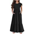 thumbnail image 2 of VKOYWKM Robe Décontractée pour Filles Été à Volants Manches Courtes Robes à Étages Décontractées Col Ras du Cou Ample Évasée Robe Maxi avec Poches pour 6-12 Ans, 2 of 6