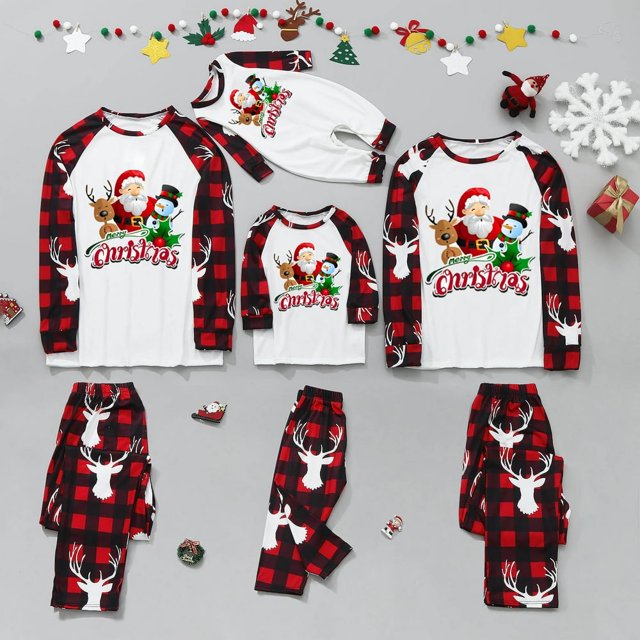 MASRIN Matching Pjs For Family Christmas Pajamas for Family Pjs Matching Set Family Christmas Pajamas Soft Xmas Pajamas Matching Sets Top Pants Christmas Hat Pjs
