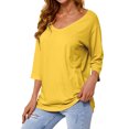 thumbnail image 3 of Women 3/4 Sleeve V Neck Plain Pullover Solid Color Top, 3 of 10