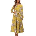 thumbnail image 2 of Ovzne Robes pour Femmes Robe Femme Mode Femme Imprimé Floral Col Rond à Lacets Manches Longues Manches Évasées Taille Rétractable Robe Plissée Robe Grande Taille Robe à Manches Longues Imprimée Liquidation, 2 of 7