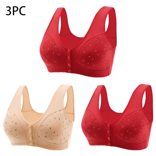 ylioge 3 Pack Plus Size Womens Front Closure Bras M-7XL No Underwire Push Up Underwear Bra Multipack Full Coverage Soft Support Bralettes