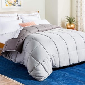 Linenspa Comforter Duvet Insert Cal King Stone/Charcoal Down Alternative All Season Microfiber-Cal King Size - Box Stitched