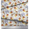 thumbnail image 2 of Soimoi White Polyester Crepe Fabric Lion,Giraffe & Elephant Kids Decor Fabric Printed BTY 42 Inch Wide, 2 of 3