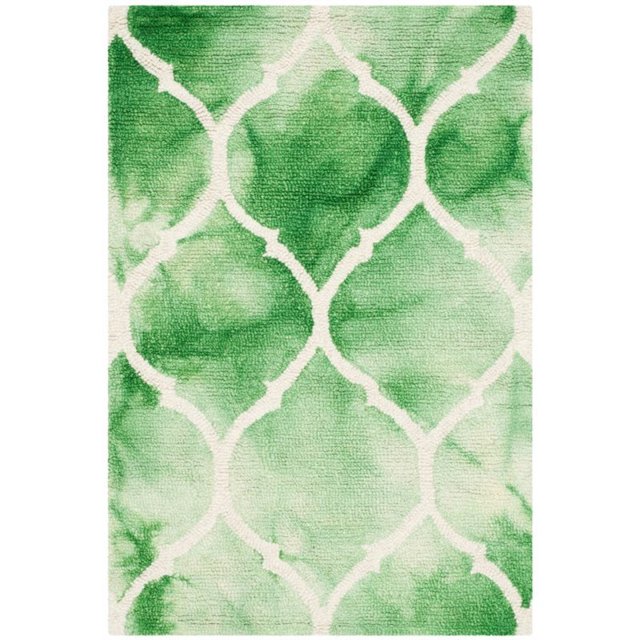 Safavieh Dip Dye Collection DDY685Q Handmade Moroccan Ogee Geometric Watercolor Green and Ivory Wool Area Rug (8' x 10')