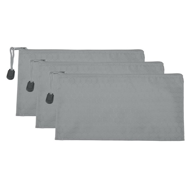 Unique Bargains Waterproof Zipper File Bags, A6 Document Holders for Office, Gray 3 Pack