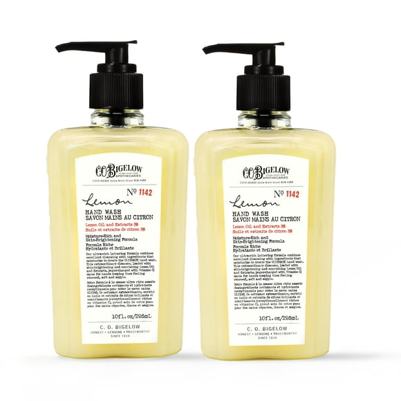 C.O. Bigelow Savon pour les Mains au Citron - No 1142, Savons pour les Mains Liquides Hydratants avec Extrait de Citron et Vitamine C, Sans Cruauté et Doux pour Tous les Types de Peau, Lot de 2, 10 Fl oz Chacun