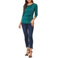 thumbnail image 2 of INSPIRE CHIC Women's Cowl Neck Long Sleeve Top Button Decor Ruched Front Regular Fit Pullover Top M Blue Green, 2 of 7
