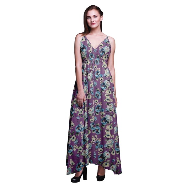 Bimba Floral Women Summer Printed V Neck Long MaxiDressHoliday Resort Wear-Medium