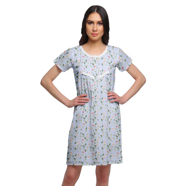 Moomaya Chemise de Nuit d'Allaitement à Col Rond pour Femmes, Imprimée, à Manches Courtes