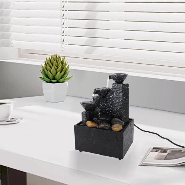 Tabletop Water Fountain, Circulating Water Decorative USB Desk Waterfall Fountain Automatic Pump with LED Light Stones, Tabletop Fountain for Living Room Office Home Work