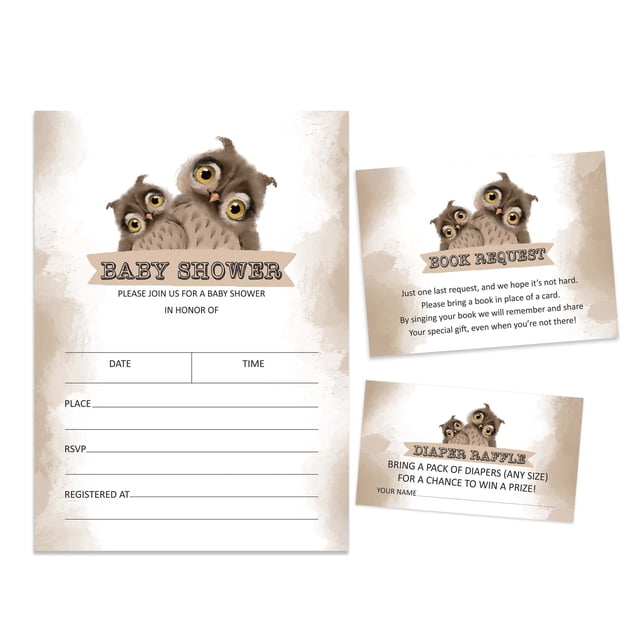 Inkdotpot Set Of 30Owl Bird Baby Shower Invitations-Diaper Raffle Tickets And Baby Shower Book Request Cards Invites Its A Boy Its A Girl