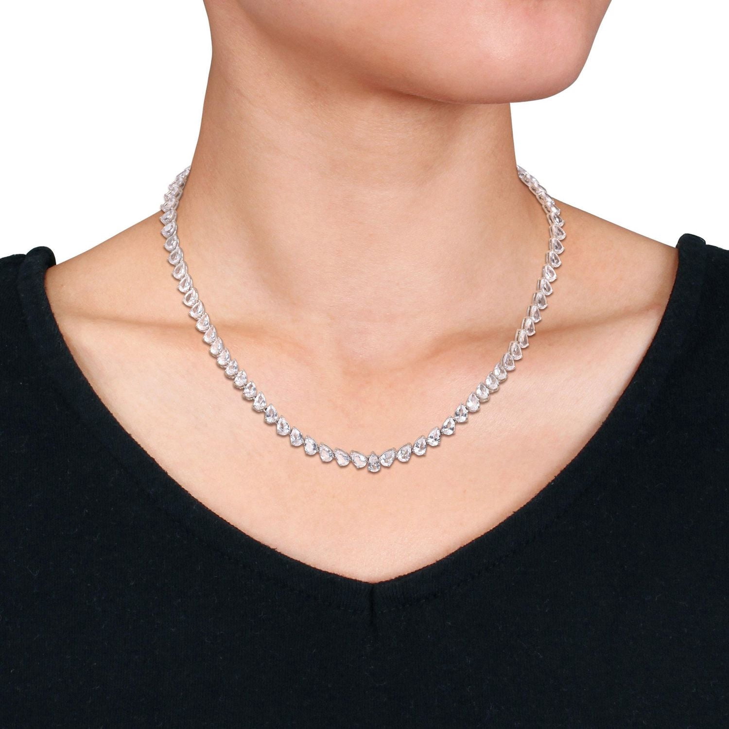 Collier tennis en forme de goutte Miabella avec 39 Carat PBT de Saphir Blanc Synthétique en Argent Sterling