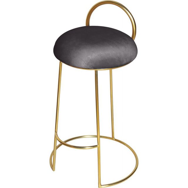 Meridian Furniture Ring Soft Gray Velvet Counter Stool in Brushed Gold Finish