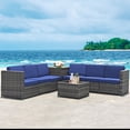 thumbnail image 3 of Costway 8 PCS Wicker Sofa Rattan Furniture Set  Patio Furniture w/ Storage Table Navy, 3 of 10