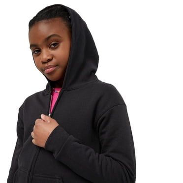 Hanes Girls` ComfortSoft EcoSmart Full-Zip Hoodie Sweatshirt, S, Black