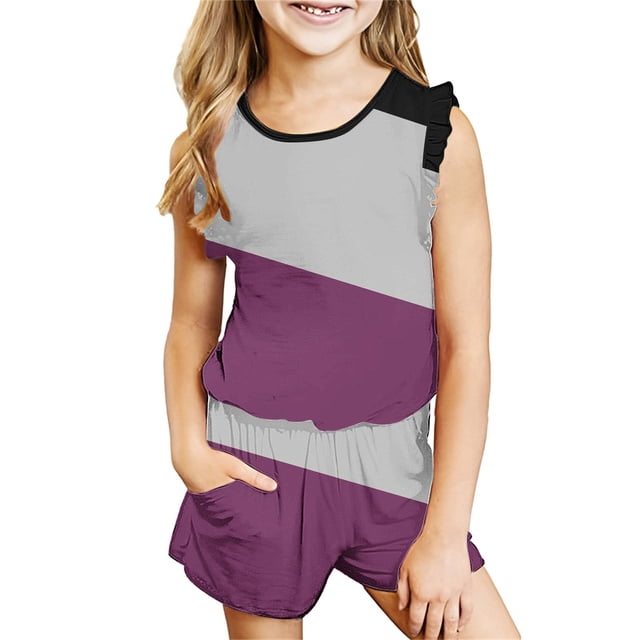 Tranfacy Ensembles d'Été pour Filles, Ensembles d'Été pour Filles, Débardeurs Sans Manches à Col Rond à Agencement de Couleurs pour Filles de 3 à 14 Ans et Shorts, Ensembles d'Été