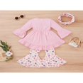 thumbnail image 3 of MesaSe Toddler Baby Girls Spring Princess Flare Pants Set O-Neck Ruffles Tops + Bell Bottom Pants Headband, 3 of 6