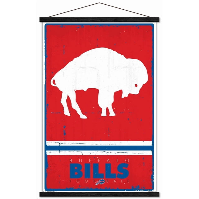NFL Buffalo Bills - Affiche Murale Logo Rétro 15, 22,375 Po x 34 Po Mettant en Vedette une silhouette de Bison Blanc sur un Fond Rouge Vieilli avec Bordure Bleue et Rayures Blanches, avec Texte « Buffalo Bills Football » et Logo d'Équipe au Bas, Imprimée sur Papier d'Affiche Lustré, Convient à la Décoration Murale de Chambre Ou de Bureau.
