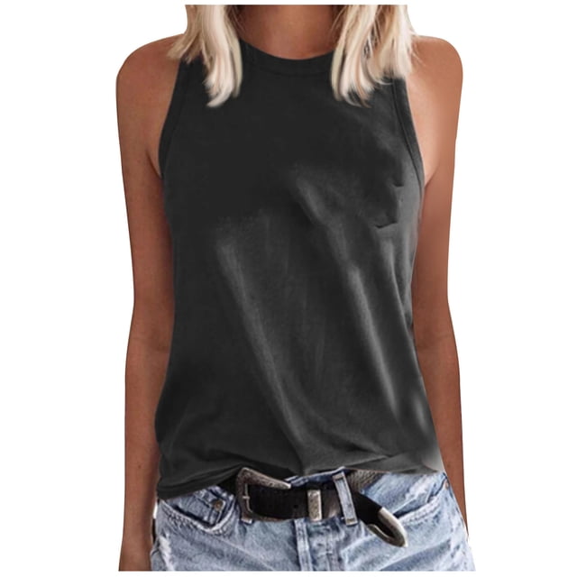 Womens Tank Tops Sleeveless Crewneck Shirts Summer Casual Basic Tops Loose Fit Solid Color Workout Tank Tops Blouses