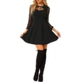 thumbnail image 2 of INSPIRE CHIC Women's Tie Neck Ruffled Mesh Long Sleeve Mini Dress Black S, 2 of 6
