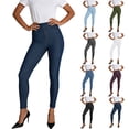 thumbnail image 1 of Women's Stretch Jeggings with Front Pockets Mid Rise Skinny High Waisted Tummy Control Faux Jeans Pants Plus Size Dark Gray Pant,Size S-3XL, 1 of 10