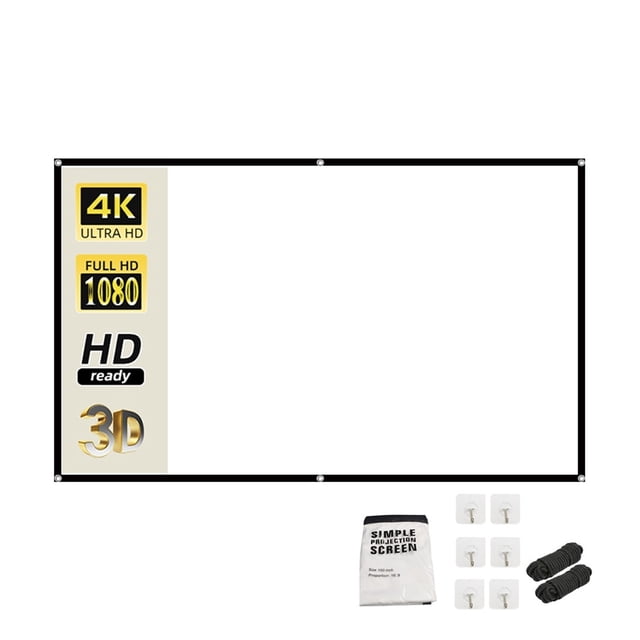 60-200 inch Portable Foldable Projector Screen High Density White Anti-Crease Soft Projection Screen 16:9 Indoor Outdoor ,Long Lasting