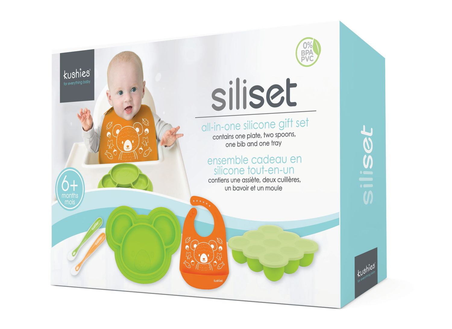 Kushies Ensemble de Repas en Silicone 100 % – Va au Lave-Vaisselle et au Micro-Ondes - Neutre - 6 Mois +