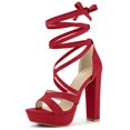 thumbnail image 1 of BLISSFUL STEP Sandales à Talons Hauts Épais à Plateforme à Lacets pour Femmes Rouge (Taille 10,5), 1 of 6