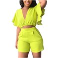 thumbnail image 2 of Mikilon Womens Oversized Stylish Outfits 2 Piece Set Ruffle Short Sleeve V-Neck Top Casual Shorts Summer Plus Size Suit Ruffle Short Sleeve V-Neck Top Casual Shorts Summer Plus Size Suits Green L, 2 of 9