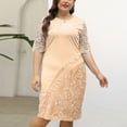 thumbnail image 1 of LSLJS Robe Patchwork en Dentelle à Manches Mi-Longues pour Femmes, Polyvalente, Confortable et Élégante, Couleur Unie, Grande Taille, 1 of 6