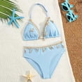thumbnail image 2 of gdxvjhbj Girls Bikini Little Girls Two-piece Swimsuit Solid Color Ruffle Vest Beach Kids Split Bikini Size 8-9 (Blue,8-9 Years), 2 of 7