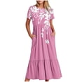 thumbnail image 1 of Pisexur Robes d'Été pour Femmes Col Rond Robe Fluide Plissée Tendance Manches Courtes Mode avec Poche Plage Été Évasée Imprimé Floral 2024 Robes, 1 of 4