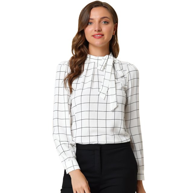 INSPIRE CHIC Blouse de Bureau pour Femmes à Carreaux avec Nœud Papillon au Cou