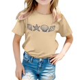 thumbnail image 1 of PMVFHDE Hauts Basiques pour Filles Hauts d'Été Tendance Manches Courtes Imprimé Col Rond T-Shirt Décontracté Kaki, 5-6 Ans, 1 of 5