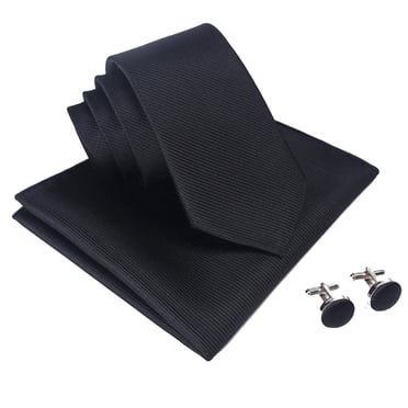 Men's Necktie Elegant Formal Necktie Skinny Tie with Pocket Square & Cufflinks