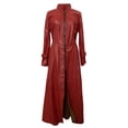 thumbnail image 4 of PVCS Women's Autumn And Winter Solid Long Leather Coat Imitation Leather Windbreaker Coat, 4 of 6