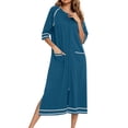 thumbnail image 2 of MeetoTime Robe pour Femmes à Fermeture Éclair devant, Robe de Maison, Chemise de Nuit à Manches 3/4, Longueur Complète, Tenue de Détente pour Dames avec Poches, 2 of 6