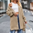 thumbnail image 2 of AherBiu Cardigans pour Femmes, Tricot Côtelé, Mi-Long, Fendu, Automne Hiver, Vêtements pour Femmes, 2 of 6