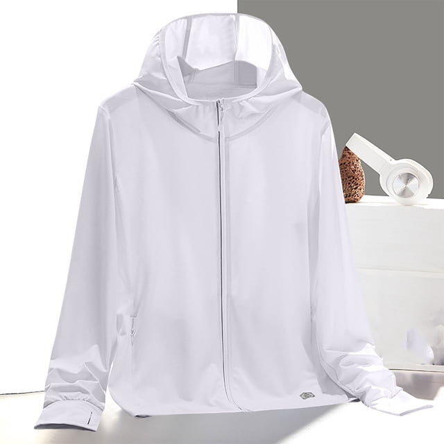 WRKEKC Summer Reflective UPF 50+ Hooded Jacket Lightweight Breathable Solid Color Night Running Essential for Women White 3XL