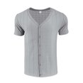thumbnail image 4 of Txeol Button Down Linen Shirts for Men Casual Short Sleeve V Neck Tops 2025 Summer Solid Color Lightweight Muscle Tees,Gray,M, 4 of 9