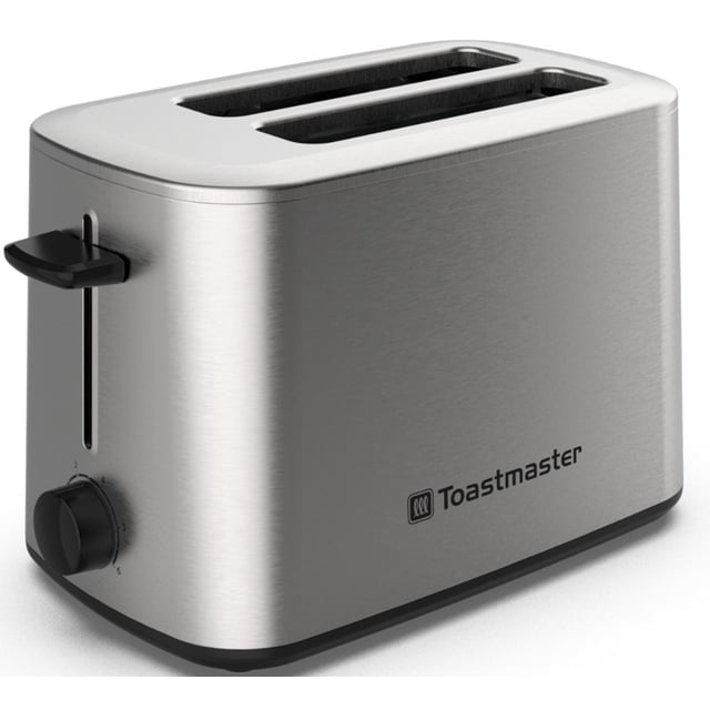 Toastmaster SL Toaster, stainless steel 2-slice toaster with brushed metal finish, side lever, and 6-setting adjustable shade control dial for precise toasting, compact size ideal for kitchen countertops and small appliances, suitable for toasting breads, bagels, and English muffins.