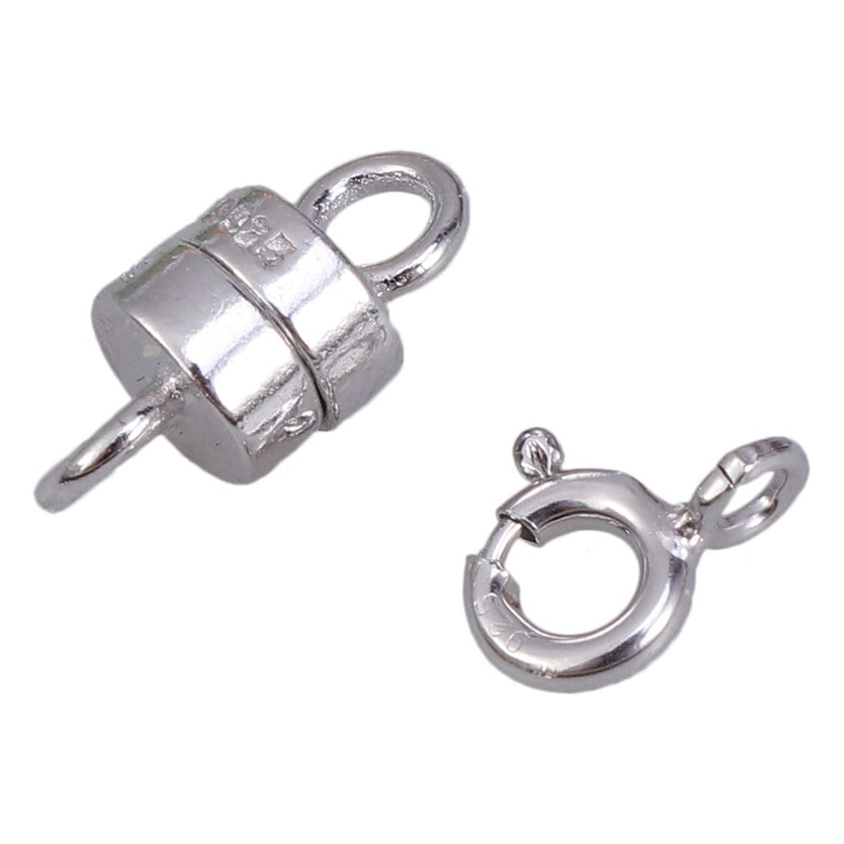 2pcs Sterling Silver Gold-plated Magnetic Clasp and Spring Ring Clasp Magnetic Fastener Connection Clasp for DIY Handmade Accessories Jewelry Necklace Bracelet Anklets (Silver)