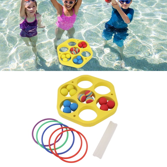 Ring Throw Pool Game Toy,EVa Floating Foam with Balls for Kids Adults Water Sports Outdoor Party Hexagonal Circle